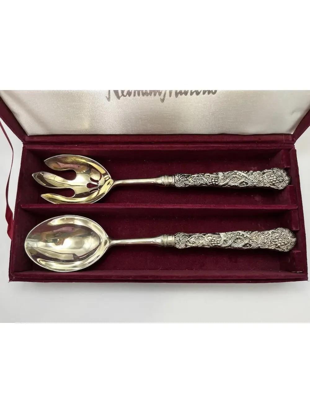 Godinger VTG Silver Plate Salad Serving Set Neiman Marcus Grape Vineyard